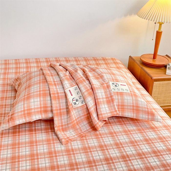 91家纺网 家纺一手货源 找家纺 2025新款水洗棉麻单层枕套宿舍枕芯内胆套枕头套-简约格子 线条格-粉玉