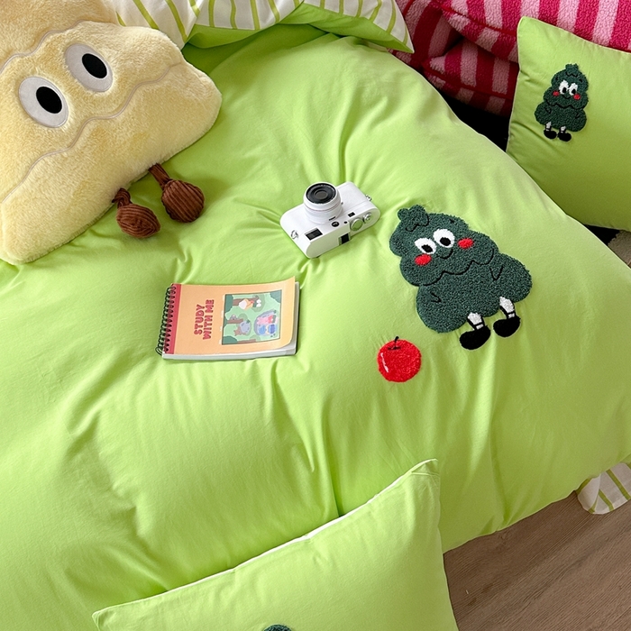 91家纺网 家纺一手货源 找家纺 柚子YOUTH 2024新款40支全棉水洗棉印+绣跑量款四件套 果子树