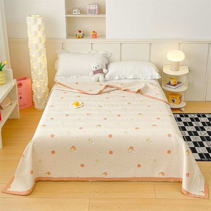 91家纺网 家纺一手货源 找家纺 OL家纺 2024新款单品天丝双面直角床盖 南瓜贝贝-卡其