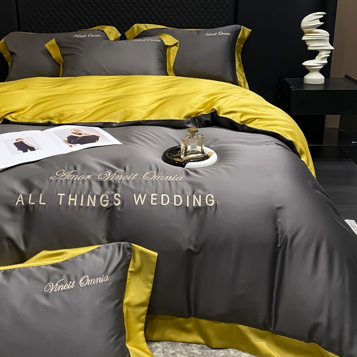 91家纺网 家纺一手货源 找家纺 优悦生活馆 2024新款永恒款冰丝刺绣四件套-风格二 永恒-高级灰