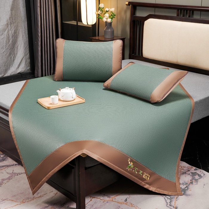 91家纺网 家纺一手货源 找家纺 青雅席业 2025新款半包印尼藤艾草冰丝双面席 艾草-绿