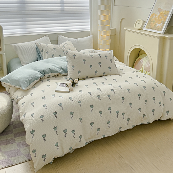 91家纺网 家纺一手货源 找家纺 可思家纺 2024新款A类水洗泡芙棉泡泡纱四件套 奇郁