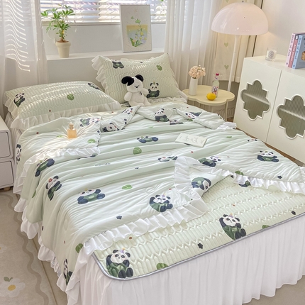 91家纺网 家纺一手货源 找家纺 （总）康纳利 2024新款印花床裙款乳胶凉席三件套夏被四件套