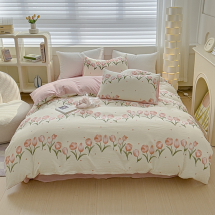 91家纺网 家纺一手货源 找家纺 （总）可思家纺 2024新款A类水洗泡芙棉泡泡纱四件套