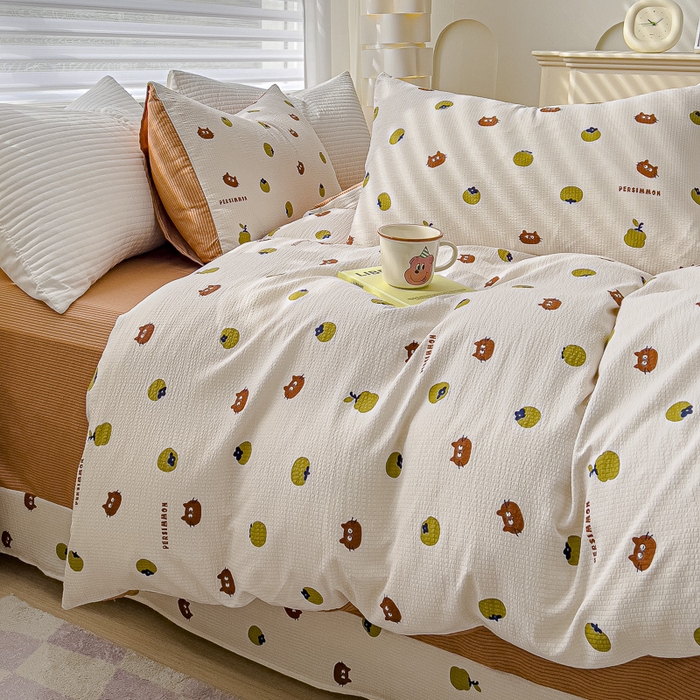 91家纺网 家纺一手货源 找家纺 可思家纺 2024新款A类水洗泡芙棉泡泡纱四件套 好柿发生