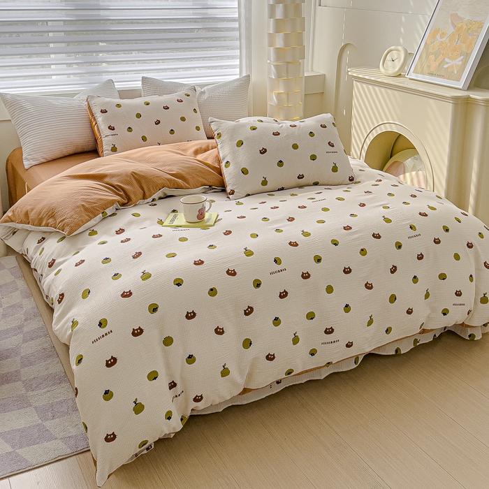 91家纺网 家纺一手货源 找家纺 可思家纺 2024新款A类水洗泡芙棉泡泡纱四件套 好柿发生