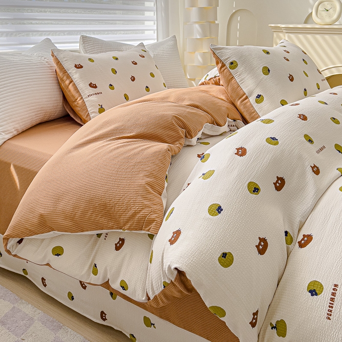 91家纺网 家纺一手货源 找家纺 可思家纺 2024新款A类水洗泡芙棉泡泡纱四件套 好柿发生