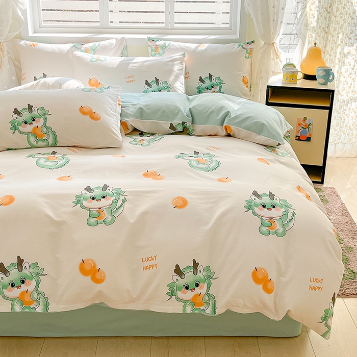 91家纺网 家纺一手货源 找家纺 金鑫汇家纺 2024新款全棉纯棉卡通印花四件套单品系列-四件套 小青龙