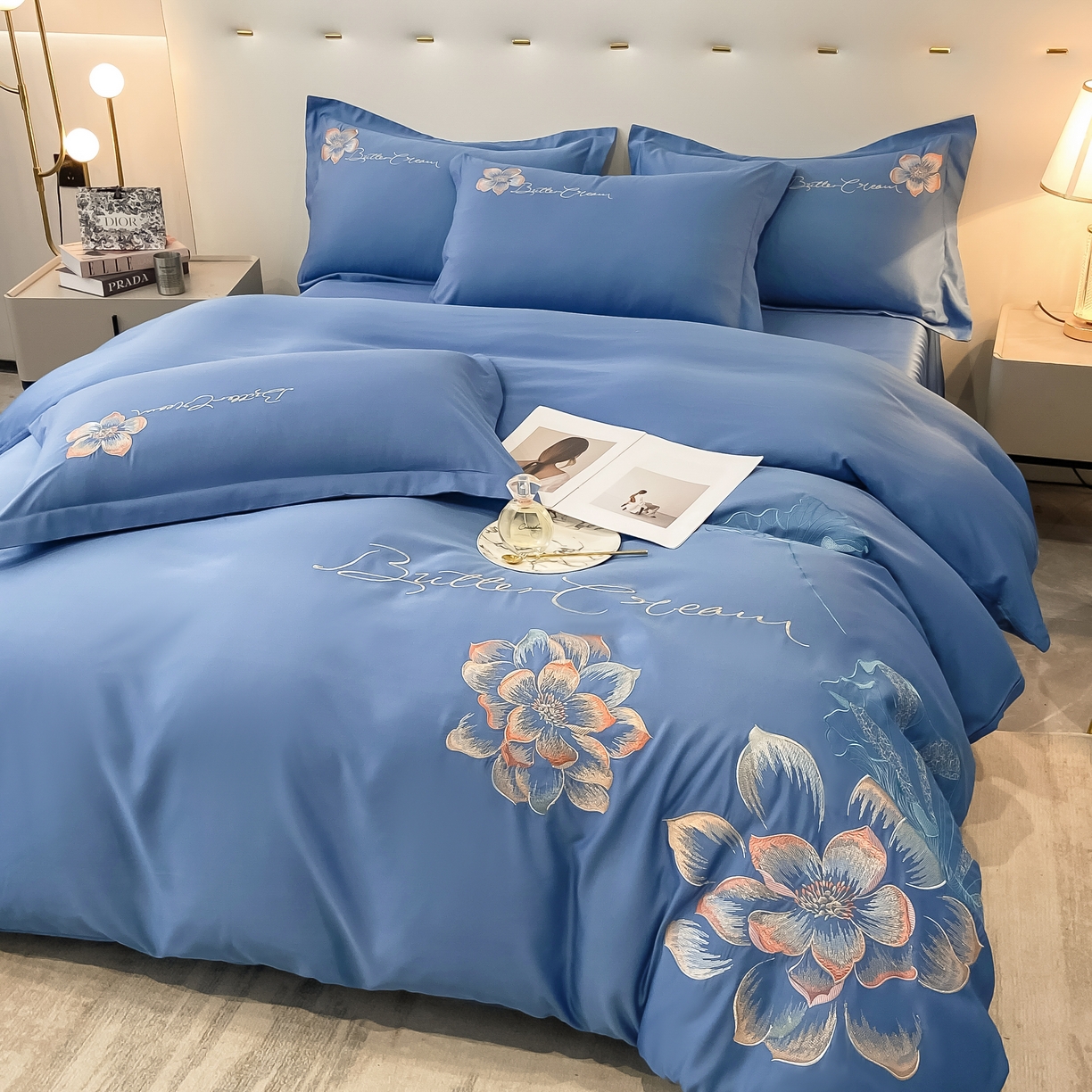 91家纺网 家纺一手货源 找家纺 大麦乐田 2024新款磨毛刺绣四件套-出水芙蓉  出水芙蓉-宾利兰