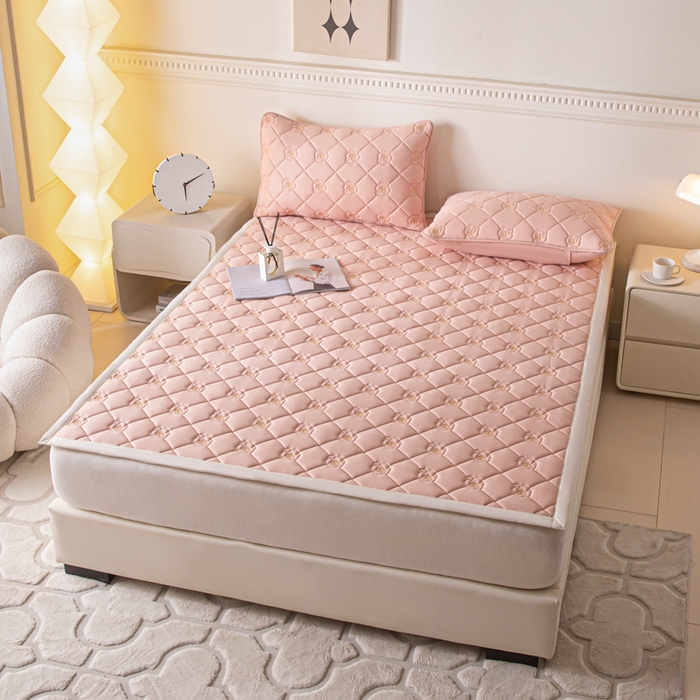 91家纺网 家纺一手货源 找家纺 鑫钰 2024新款A类原棉大豆抗菌床护垫-花语 花语-豆沙粉