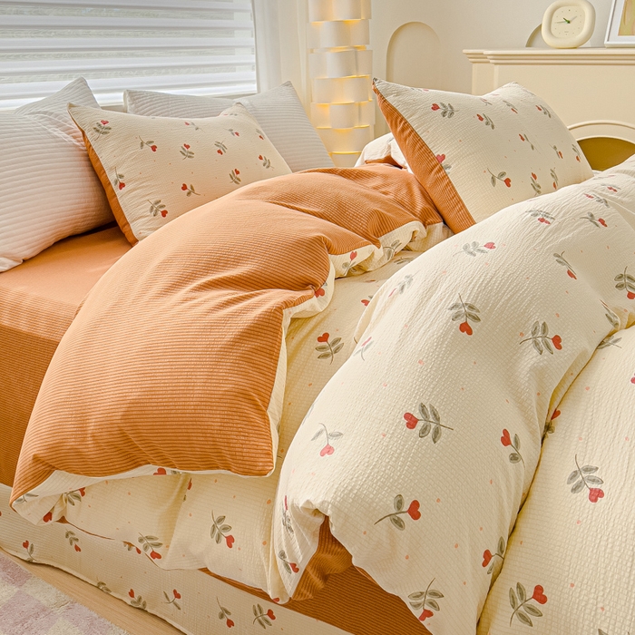 91家纺网 家纺一手货源 找家纺 可思家纺 2024新款A类水洗泡芙棉泡泡纱四件套 心相印