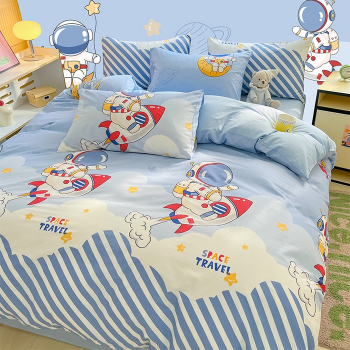 91家纺网 家纺一手货源 找家纺 金鑫汇家纺 2024新款全棉纯棉卡通印花四件套单品系列-单被套 冲上云霄