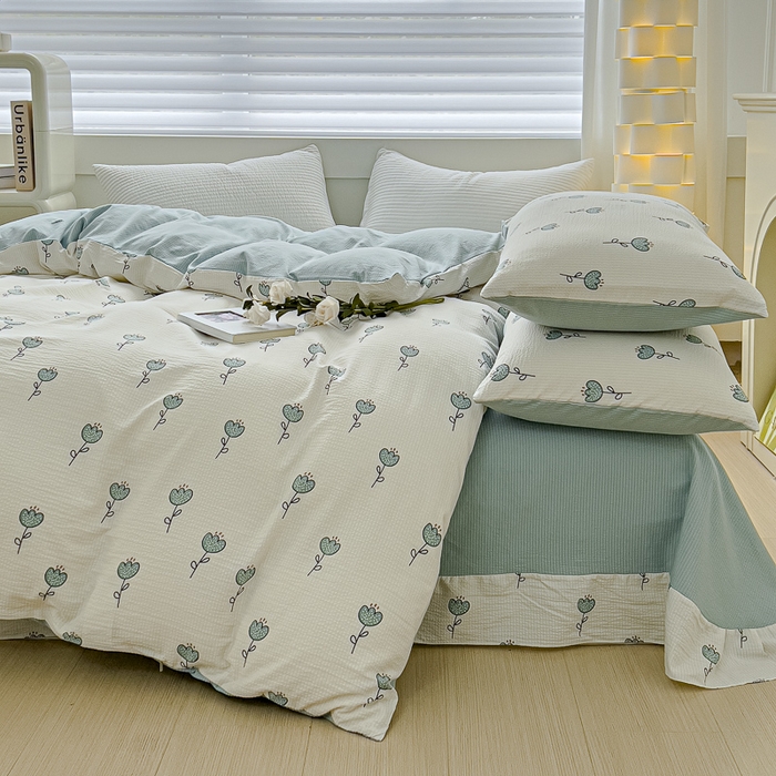 91家纺网 家纺一手货源 找家纺 可思家纺 2024新款A类水洗泡芙棉泡泡纱四件套 奇郁