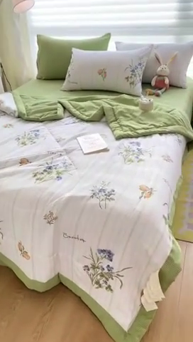 91家纺网 家纺一手货源 找家纺 可思家纺 2024新款A类泡泡纱夏被四件套 清新夏日