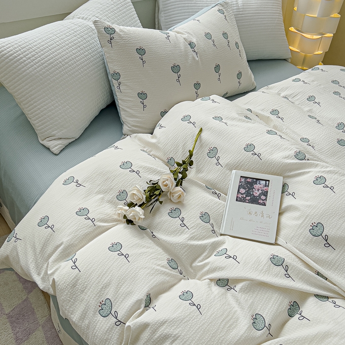 91家纺网 家纺一手货源 找家纺 可思家纺 2024新款A类水洗泡芙棉泡泡纱四件套 奇郁