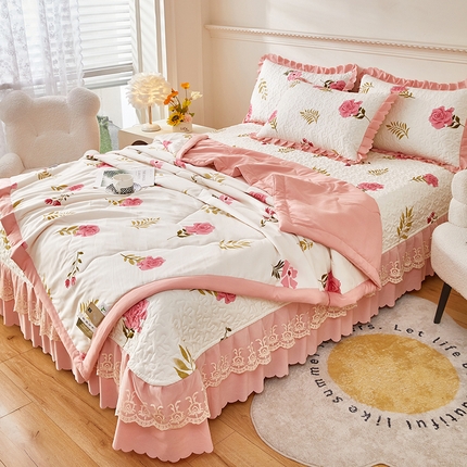 91家纺网 家纺一手货源 找家纺 美之润家纺 2026新款床盖款夏被四件套 暗夜玫瑰