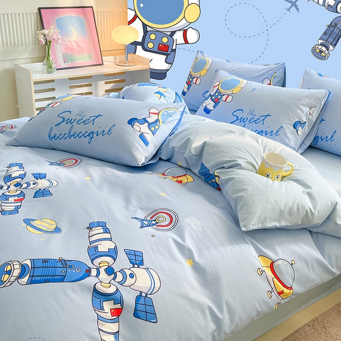 91家纺网 家纺一手货源 找家纺 金鑫汇家纺 2024新款全棉纯棉卡通印花四件套单品系列-单被套 宇宙奥秘