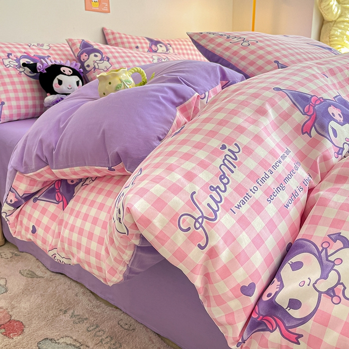 91家纺网 家纺一手货源 找家纺 桃子家居 2024新款三丽鸥正版授权全棉卡通系列四件套 棉三丽鸥-库洛米之心