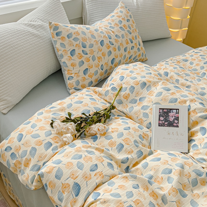 91家纺网 家纺一手货源 找家纺 可思家纺 2024新款A类水洗泡芙棉泡泡纱四件套 采薇-蓝