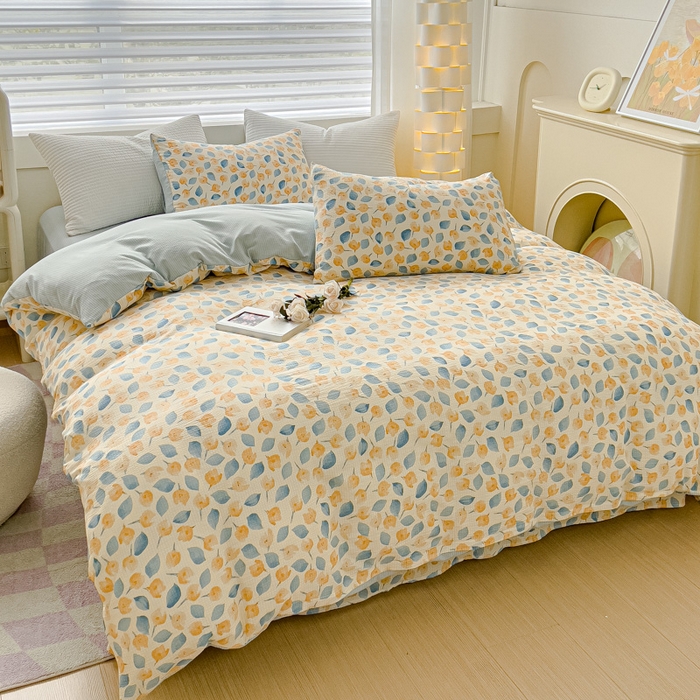 91家纺网 家纺一手货源 找家纺 可思家纺 2024新款A类水洗泡芙棉泡泡纱四件套 采薇-蓝