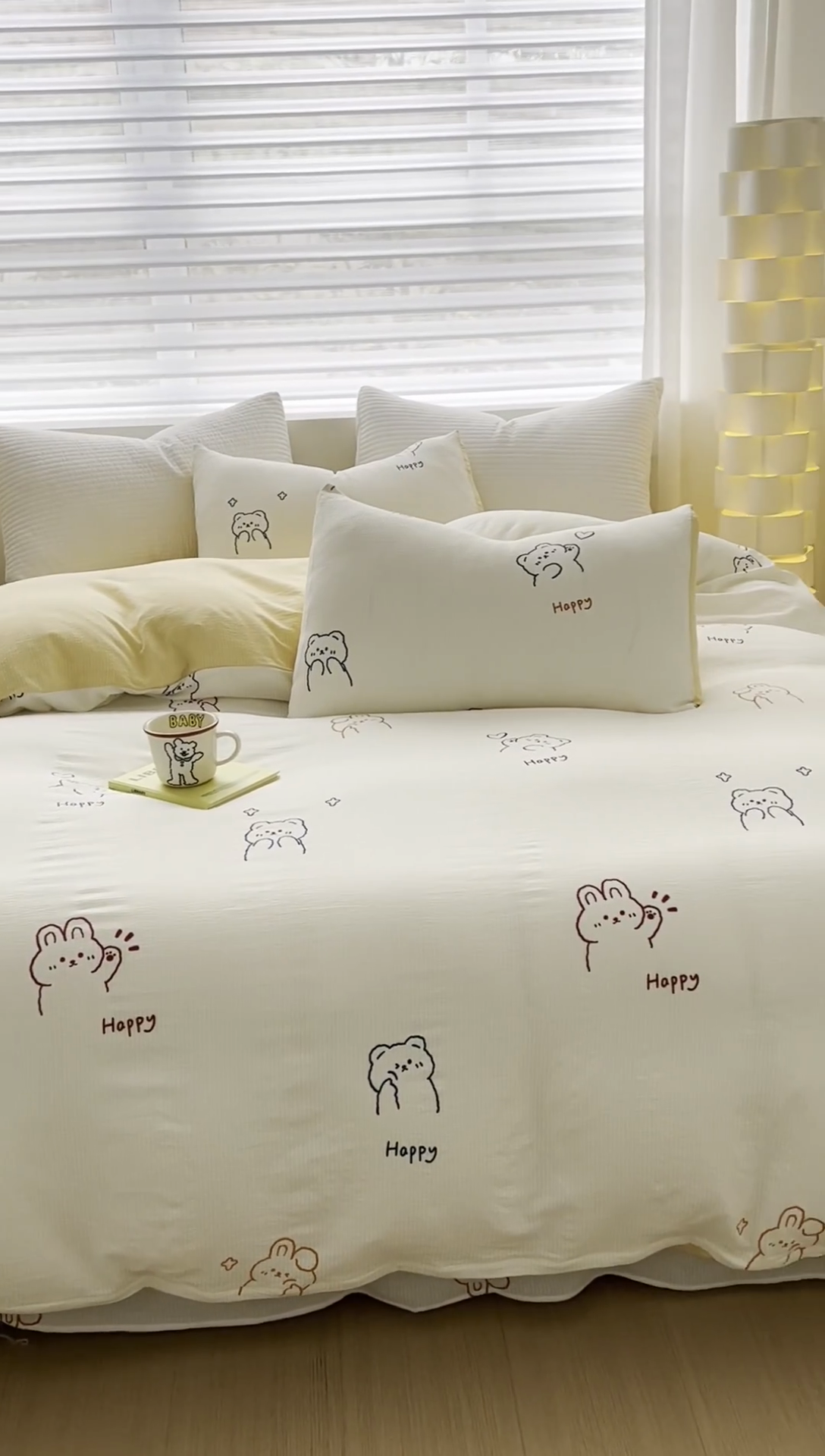 91家纺网 家纺一手货源 找家纺 可思家纺 2024新款A类水洗泡芙棉泡泡纱四件套 卡哇伊