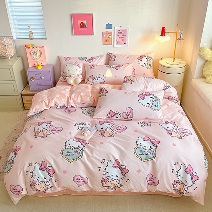 桃子家居 2024新款三丽鸥正版授权全棉卡通系列四件套 棉三丽鸥-音乐kitty