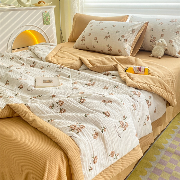 91家纺网 家纺一手货源 找家纺 可思家纺 2024新款A类泡泡纱夏被四件套 朝朝暮暮