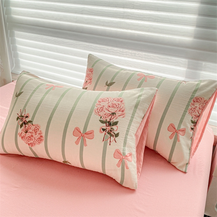 91家纺网 家纺一手货源 找家纺 可思家纺 2024新款A类泡泡纱夏被四件套 浪漫蝴蝶结