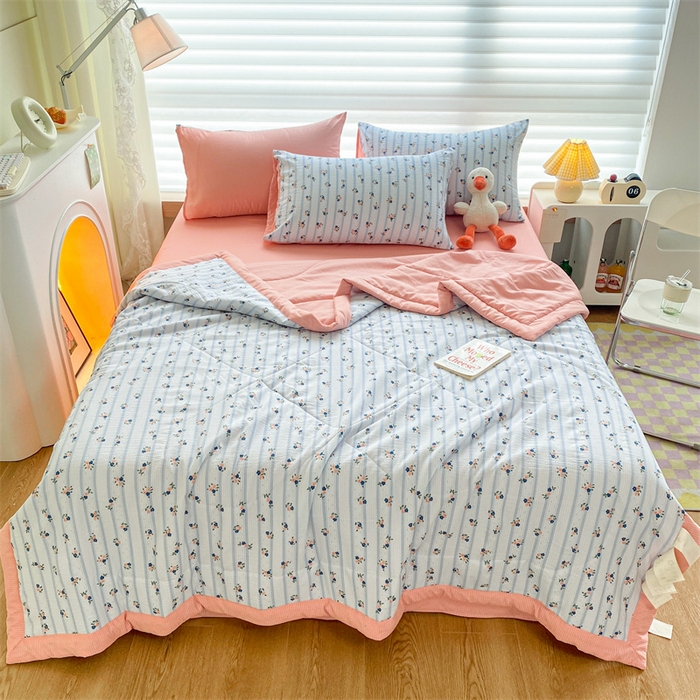 91家纺网 家纺一手货源 找家纺 可思家纺 2024新款A类泡泡纱夏被四件套 浪漫花园