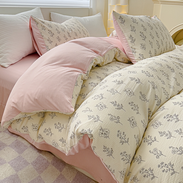 91家纺网 家纺一手货源 找家纺 可思家纺 2024新款A类水洗泡芙棉泡泡纱四件套 简爱