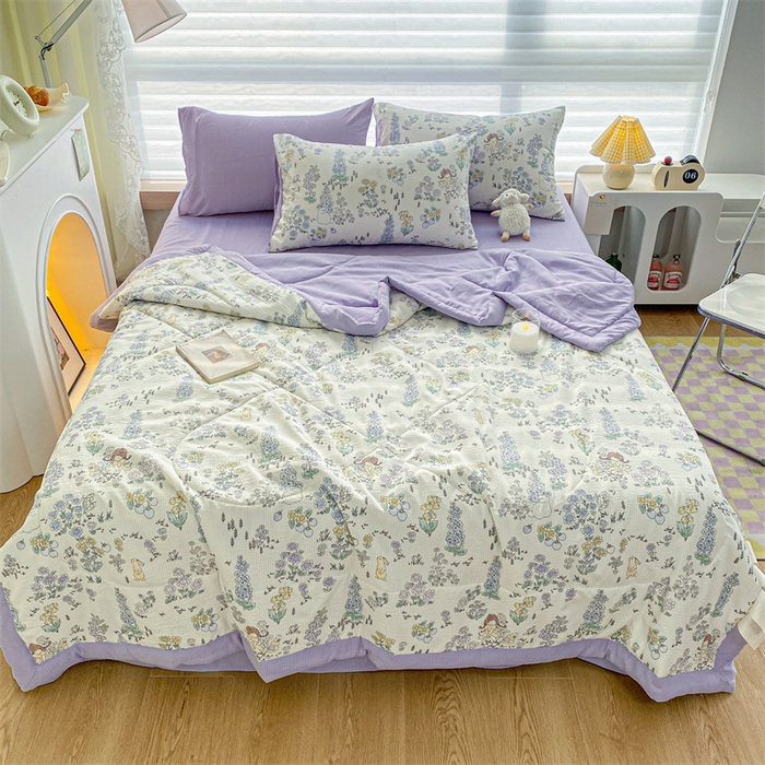 91家纺网 家纺一手货源 找家纺 可思家纺 2024新款A类泡泡纱夏被四件套 娴雅花韵