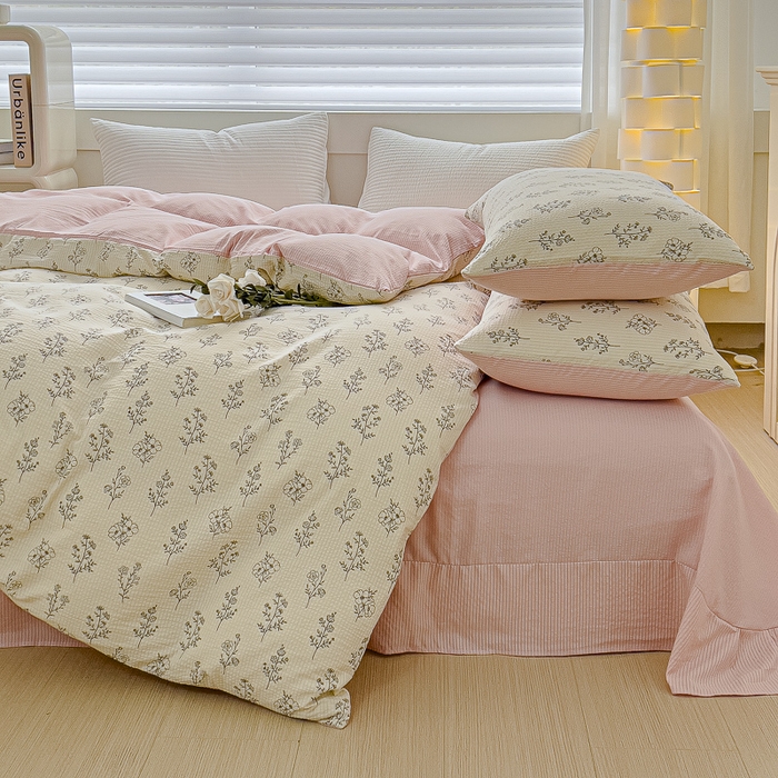 91家纺网 家纺一手货源 找家纺 可思家纺 2024新款A类水洗泡芙棉泡泡纱四件套 简爱