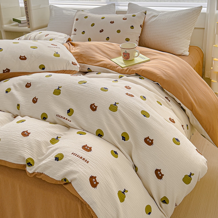 91家纺网 家纺一手货源 找家纺 可思家纺 2024新款A类水洗泡芙棉泡泡纱四件套 好柿发生