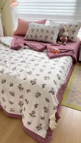 91家纺网 家纺一手货源 找家纺 可思家纺 2024新款A类泡泡纱夏被四件套 幽香