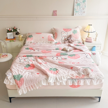 91家纺网 家纺一手货源 找家纺 （总）康纳利 2024新款乳胶床笠印花款花边乳胶凉席三件套夏被四件套乳胶席子