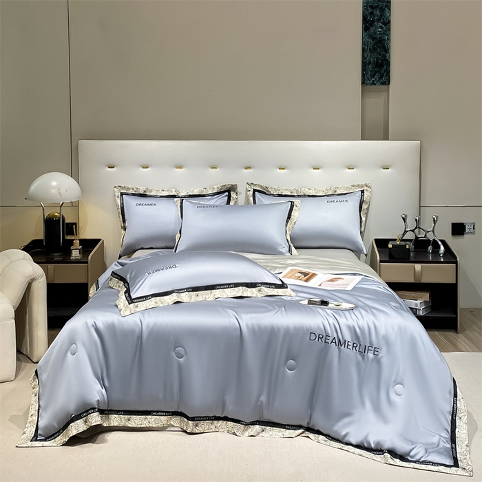 91家纺网 家纺一手货源 找家纺 笙意家纺 2025新款冰丝宽边款夏被-克里斯汀系列 克里斯汀-海清+山灰