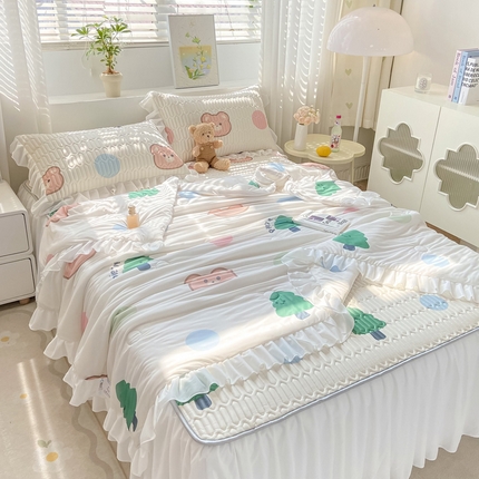 91家纺网 家纺一手货源 找家纺 （总）康纳利 2024新款印花床裙款乳胶凉席三件套夏被四件套