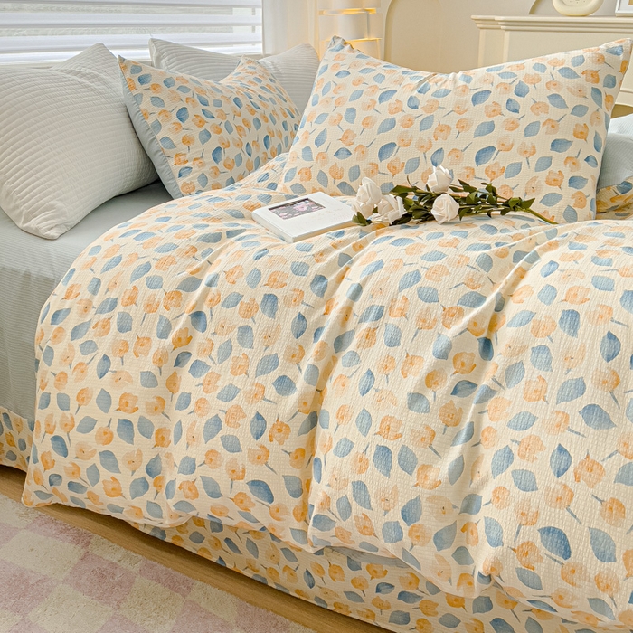 91家纺网 家纺一手货源 找家纺 可思家纺 2024新款A类水洗泡芙棉泡泡纱四件套 采薇-蓝