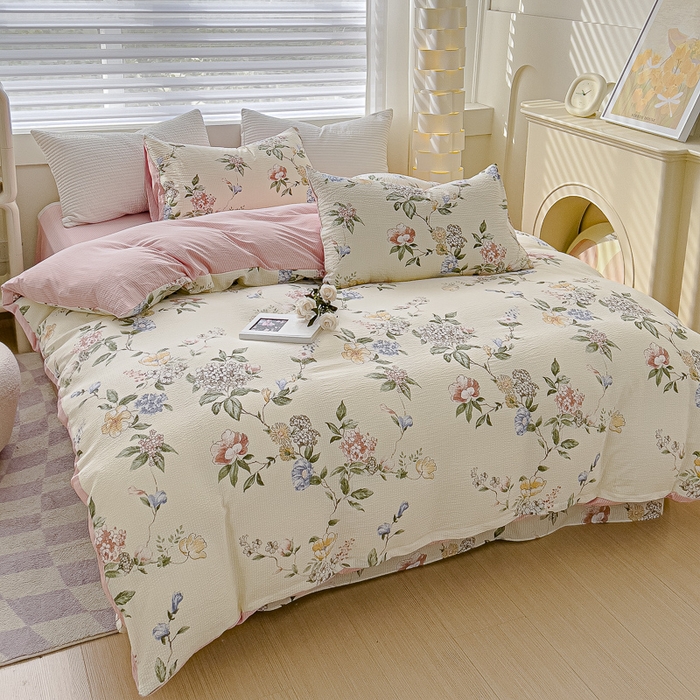 91家纺网 家纺一手货源 找家纺 可思家纺 2024新款A类水洗泡芙棉泡泡纱四件套 倾城