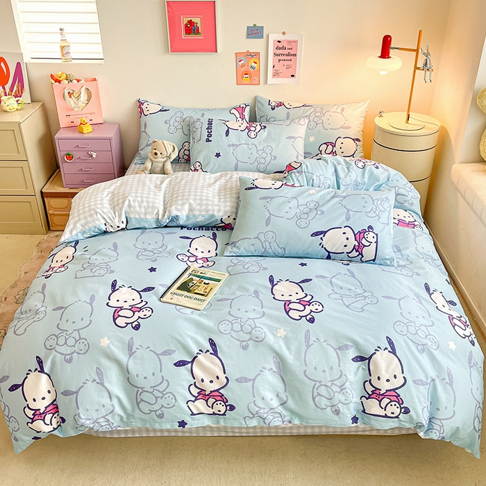 91家纺网 家纺一手货源 找家纺 桃子家居 2024新款三丽鸥正版授权全棉卡通系列四件套 棉三丽鸥-欢乐帕恰狗