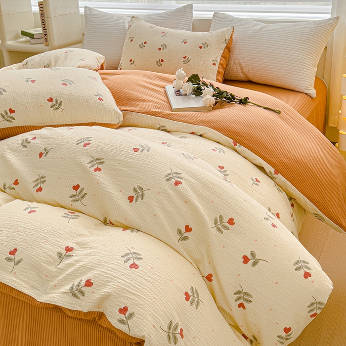 91家纺网 家纺一手货源 找家纺 可思家纺 2024新款A类水洗泡芙棉泡泡纱四件套 心相印