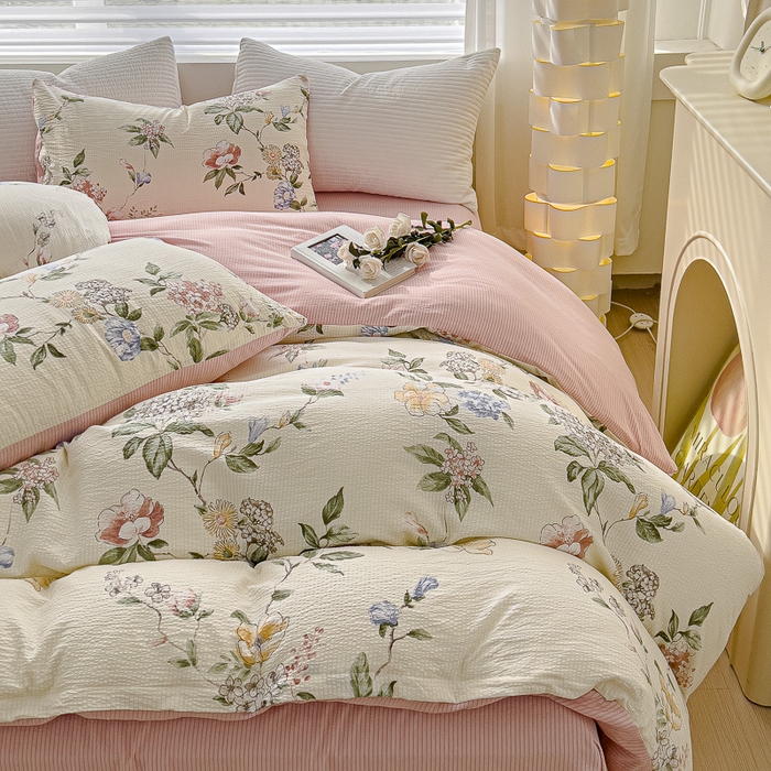 91家纺网 家纺一手货源 找家纺 可思家纺 2024新款A类水洗泡芙棉泡泡纱四件套 倾城