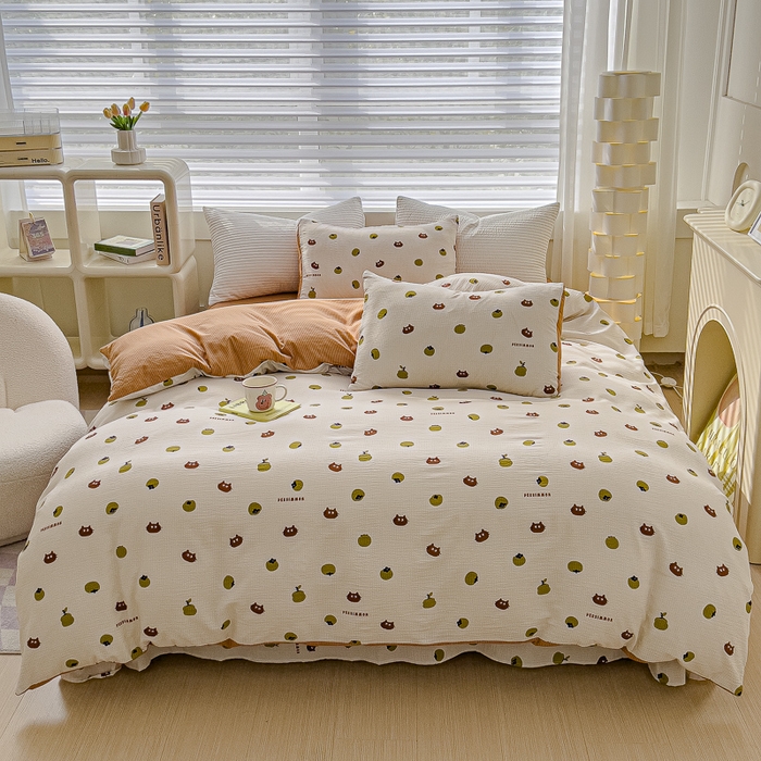 91家纺网 家纺一手货源 找家纺 可思家纺 2024新款A类水洗泡芙棉泡泡纱四件套 好柿发生