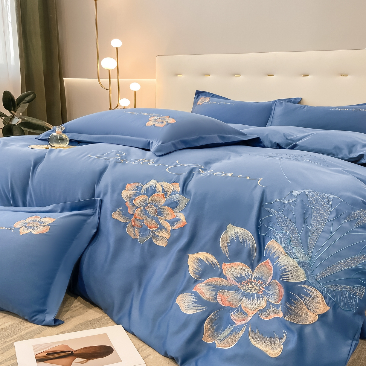 91家纺网 家纺一手货源 找家纺 大麦乐田 2024新款磨毛刺绣四件套-出水芙蓉  出水芙蓉-宾利兰