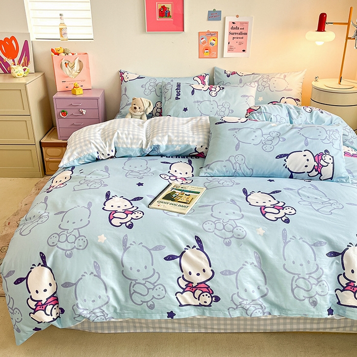 91家纺网 家纺一手货源 找家纺 桃子家居 2024新款三丽鸥正版授权全棉卡通系列四件套 棉三丽鸥-欢乐帕恰狗