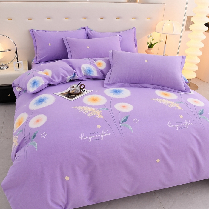 91家纺网 家纺一手货源 找家纺 润淳 2025新款加厚活性磨毛四件套纯棉三件套-花香密语 紫