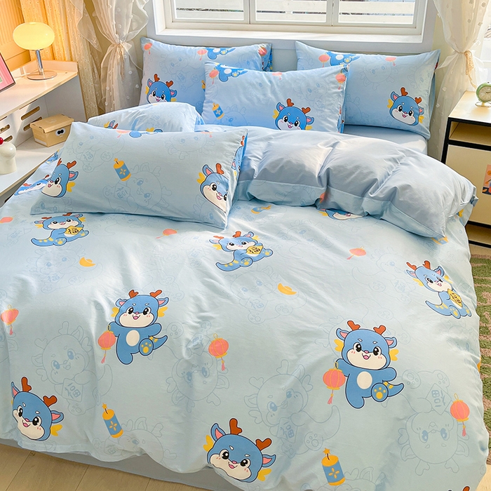 91家纺网 家纺一手货源 找家纺 金鑫汇家纺 2024新款全棉纯棉卡通印花四件套单品系列-四件套 瑞龙送福