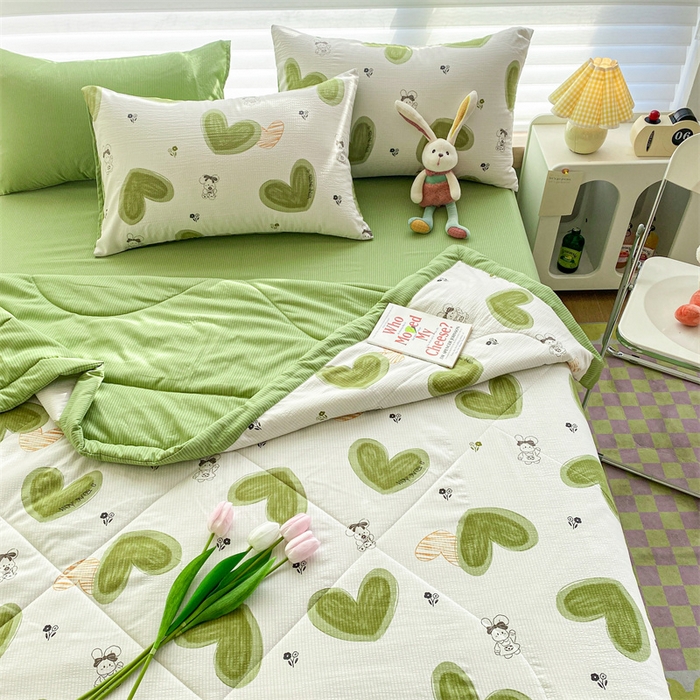 91家纺网 家纺一手货源 找家纺 可思家纺 2024新款A类泡泡纱夏被四件套 心心相印