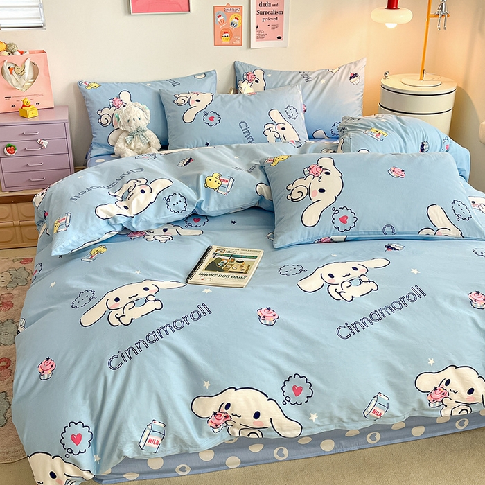 91家纺网 家纺一手货源 找家纺 桃子家居 2024新款三丽鸥正版授权全棉卡通系列四件套 棉三丽鸥-牛奶玉桂狗