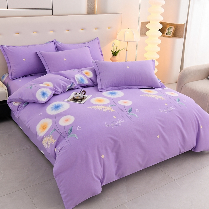 91家纺网 家纺一手货源 找家纺 润淳 2025新款加厚活性磨毛四件套纯棉三件套-花香密语 紫